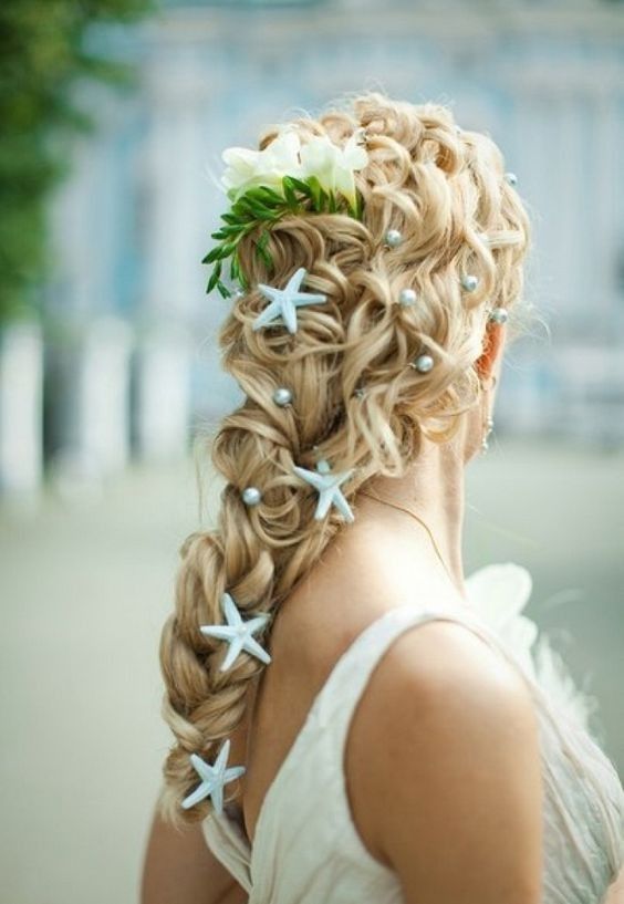 Bridal braid adorned with starfish and pearls on Fort Myers Beach