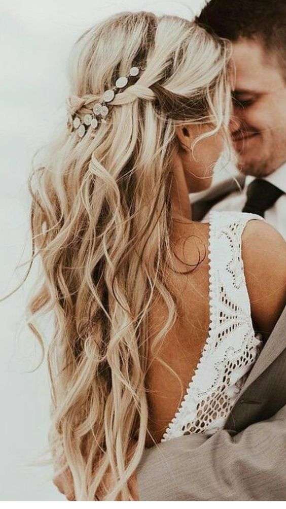 Boho bridal hairstyle with a delicate hair vine on St. Pete Beach